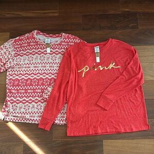 Lot of 2 New Victoria’s Secret PINK pajama tops - M